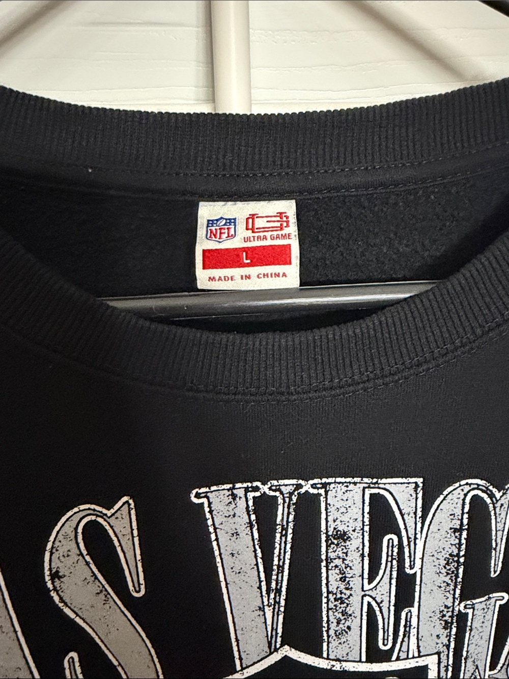 NFL Las Vegas Raiders Black Crew Sweatshirt with White Logo - Picture 2 of 3